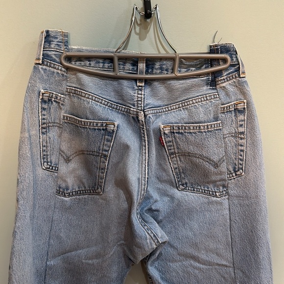 EB Denim Light Wash Button Fly Distressed Raw Hem Straight Leg Jeans - Picture 6 of 8